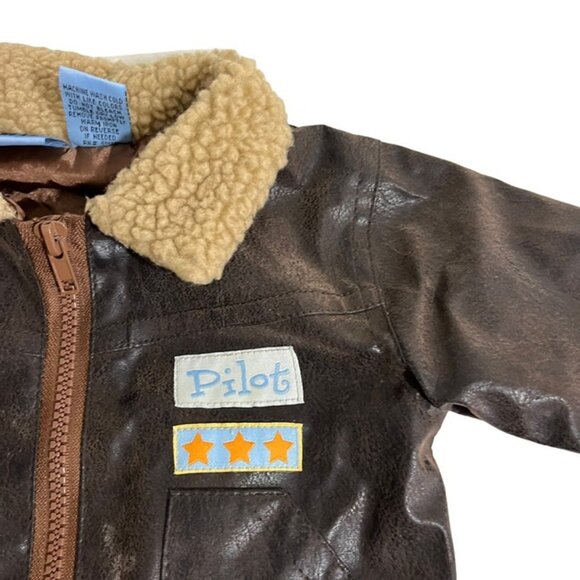 Pilot Jacket Fifth Gear baby 6-9 months brown faux leather sherpa satin lined - Picture 2 of 7